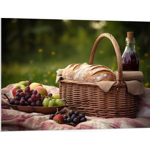 PVC Schuimplaat- Picknick - Mandje - Kleedje - Eten - Drinken - 100x75 cm Foto op PVC Schuimplaat