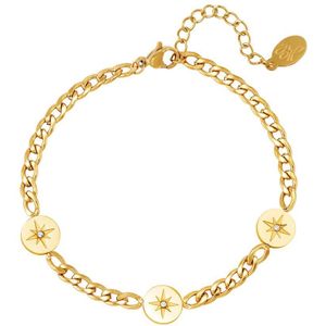 Stainless steel bracelet with shiny stars - Yehwang - Schakelarmband - 16 cm - Goud