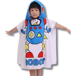 BoefieBoef Robot BadPoncho - De Perfecte Microvezel Kinderhanddoek met Capuchon voor Peuters en Kleuters (1-6 jaar) - wit