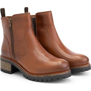 Mysa Ivy dames leren enkellaarzen - Gevoerde boots - Cognac Bruin Leer - Maat 39