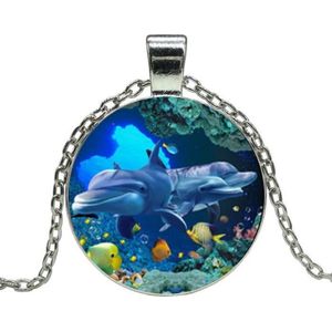 Fako Bijoux® - Ketting - Cabochon - Dolfijnen