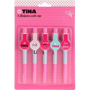 Toi-toys Tina Balpen Met Clip 14 Cm Roze/ Blauw 5-deilg
