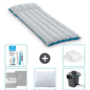 Intex Campingmat - 1-Persoons - 67 x 184 x 17 cm - Blauw - Inclusief Hoeslaken - Kussen - Pomp - Reparatieset en Kussenbeschermer