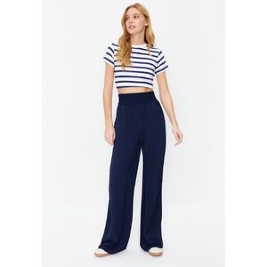 Trendyol Marineblauwe Broek Met Wijde Pijpen En Elastische Taille Twoss22Pl00024