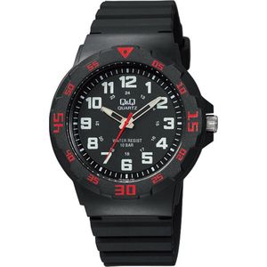 Q&Q VR18J006Y - Horloge - Sport - Analoog - Heren - Mannen - Plastic band - Rond - Cijfers - Kunststof - Zwart - Rood - 10ATM