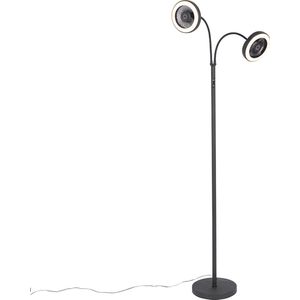 QAZQA dores - LED Vloerlamp | Staande Lamp met flexarm - 2 lichts - Ø 34 cm - Zwart - Woonkamer | Slaapkamer | Keuken