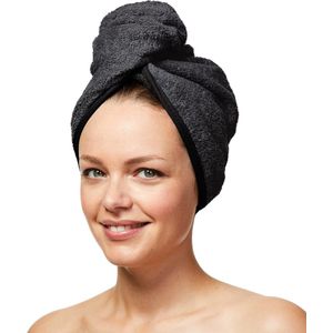 Haartulband van 100% biologisch katoen, tulband handdoek met knoop, dames en heren, antraciet/zwart