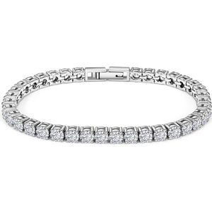 Swarovski Tennisarmband Verstelbaar 16,5 tot 19,5 cm Roestvrij Staal Inclusief Zwarte Luxe Square Sieradendoos met 9 Kunstrozen Inclusief Luxe Rozenbeer van 25 cm in Cadeauverpakking