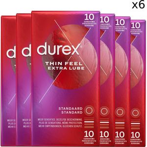 Durex Condooms Thin Feel - Extra Lube - 6x 10 stuks