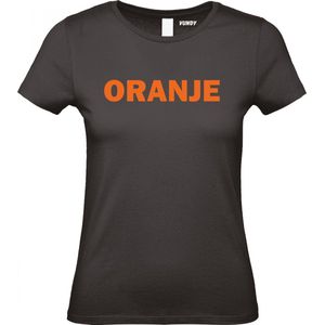 Dames t-shirt Oranje Tekst | Koningsdag kleding | Oranje Shirt | Zwart Dames | maat XXL