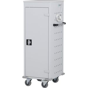 Laptop kar - Povag - 125x53x54 cm - Grijs - 10 opbergvakken met oplaadunits - streeploos rubberen wielen - ook geschikt als tabletkar - LTP-101