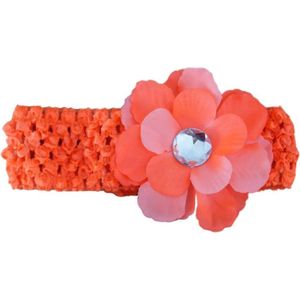 Jessidress Hoofdband van katoen met bloem en strass - Oranje