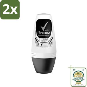 Rexona Men - Invisible On Black & White - Deo Roller - 50 ml - Voordeelverpakking - 2 stuks - Antitranspirant - Vlekkenvrije deodorant
