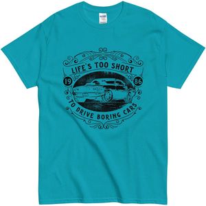 Klassieke Auto T Shirt - Het Leven is te Kort - Oldtimer Design - Dames & Heren - Blauw - L