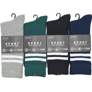 HEREN SPORTS/CREW SOKKEN- 8 PAAR- 43/46- GRIJS&WIT-GROEN&WIT-ZWART&WIT-MARINE&WIT