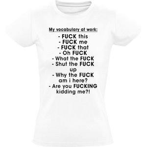 Vocabulary at work dames t-shirt | taalgebruik | werk | bedrijf | schelden |  Wit