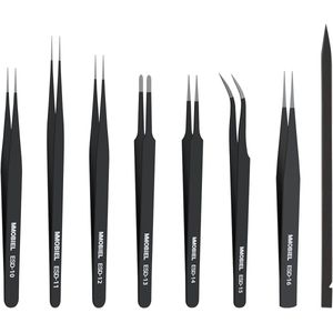 7x Industriële Precisie ESD Pincet Set - Antistatisch Roestvrij Staal voor Elektronica, Sieraden en Hobby's