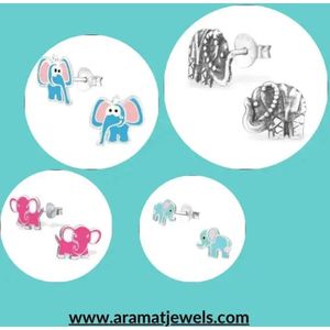 Aramat jewels ® - Zilveren oorbellen olifant geoxideerd dames kinderen 8mm
