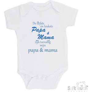 100% katoenen Romper ""De liefste en leukste Papa & Mama zijn toevallig mijn Papa & Mama"" Jongens Katoen Wit/blauw Maat 56/62