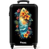 NoBoringSuitcases.com® - Handbagage koffer lichtgewicht - Reiskoffer trolley - Surfplank omringd door bloemen - Rolkoffer met wieltjes - Past binnen 55x40x20 en 55x35x25