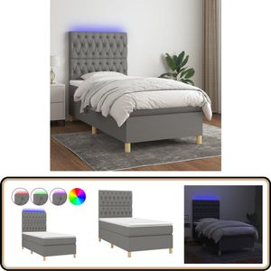 vidaXL Boxspring - Met matras en LED - 90x200 cm - Donkergrijs Boxspring Bed - Led Lamp - Pocketveer Matras - Hoofdbord - Slaapcomfort