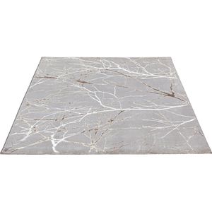 Karpet24 Modern Vloerkleed Creation - Laagpolig Tapijt met Stijlvol Takkenontwerp in Grijs en Crème-160 x 230 cm