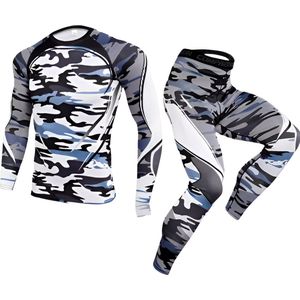 E-shop4u® - Mannen Compressie Sport Thermisch Ondergoed - Winter Warm Kompres Lange Onderbroek, Shirt, Tops, Bottom en Short Pant Pak - Warmte & Prestatie - Wit Camouflage - XXXL