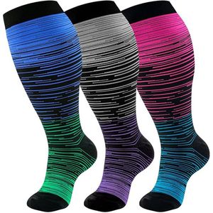 Plus-size brede enkelcompressiekousen voor mannen en vrouwen, 20-30 mmHg - Extra brede enkel- en knieondersteunende sokken voor verpleegkundigen (3XL)