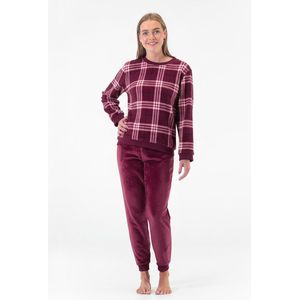 Dames Fleece Huispak en Pyjama - Ronde Hals - Tartan Style - Superzacht Fleece - Fuchsia - 2501 - Maat S