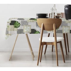 Tafellaken - Tafelzeil - Tafelkleed - Hoogwaardig - Zomers - Afgewerkt met biaislint - Groen Blad - Rond 140cm