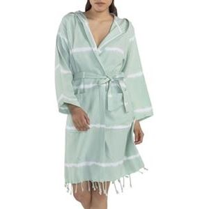 Tie Dye Badjas Mint - S - extra zachte hamam badjas - luxe badjas - korte ochtendjas met capuchon - dunne sauna badjas