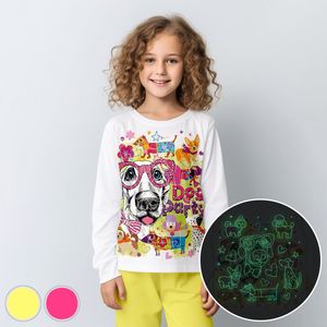 Honden Liefde - Glow-in-the-dark pyjama - licht geel - maat 128-134 - 8 jaar - 100% katoen