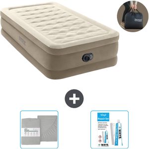 Intex Luchtbed - 1-Persoons - 99 x 191 x 46 cm - Beige - Inclusief pomp - Hoeslaken en Reparatieset