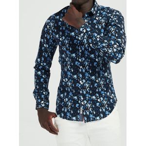 Heren blouse met spetter print | donker blauw | maat M
