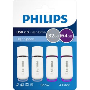 Philips - USB Stick Duo-set - Wit - 2x 32GB & 2x 64GB - USB 2.0 - 4-Pack
