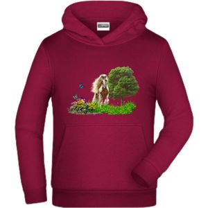 Bordeaux rode hoodie met paard -James & Nicholson-158/164-Hoodie meisjes