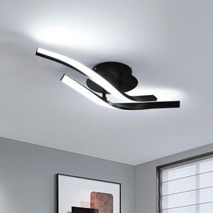 Goeco plafondlamp - 52cm - Groot - LED - 18W - 6500K - koel wit licht - gebogen plafondlamp - aluminium - voor slaapkamer keuken hal eetkamer - zwart