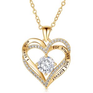 Juwelium Ketting + Houten Doos Geschenkset | Luxe Goldplated I Love You Hartjes Ketting met Zirkonia | Perfect Cadeau voor Vrouw, Vriendin, Moeder, Dochter