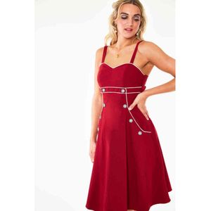 Voodoo Vixen - Claudia Red 1950s Nautical Seaside Flare jurk - XL - Rood