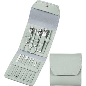 12-delige Pedicure en Manicure Set - 3 Nagelknippers - Complete Pedicureset - Nagelschaar - Nagelvijl - Nageltang - Teennagelknipper - Kalknagel - Groen