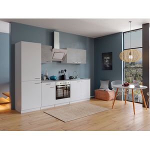 Goedkope keuken 270  cm - complete keuken met apparatuur Malia  - Wit/Beton - soft close - keramische kookplaat  - afzuigkap - oven  - spoelbak