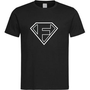 Zwart t-Shirt met letter F “ Superman “ Logo print Wit Size XXL