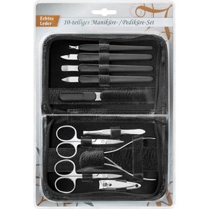 Clauss manicureset - 10-delig - in zwart lederen etui met ritssluiting - AC-86186-M-SW