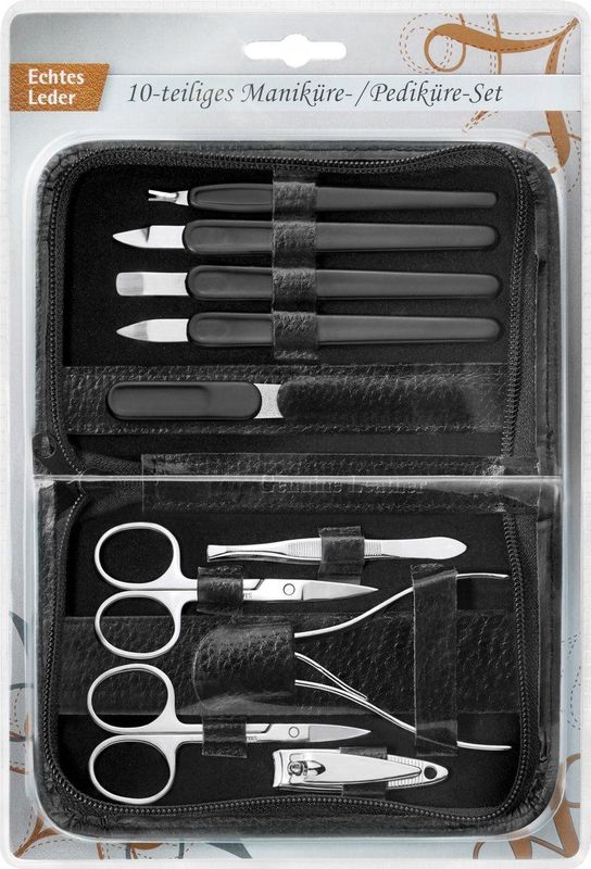 Clauss manicureset - 10-delig - in zwart lederen etui met ritssluiting - AC-86186-M-SW