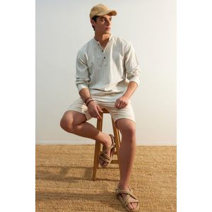 Trendyol Ecru Relaxed Fit Overhemd Met Linnengehalte Tmnss23Go00121