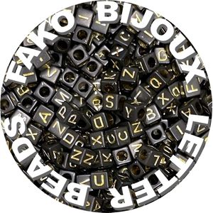 Fako Bijoux® - Letterkralen Vierkant - Letter Beads - Alfabet Kralen - Sieraden Maken - 6mm - 500 Stuks - Zwart/Goud