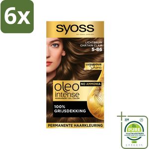 SYOSS - Oleo Intense 5-86 - Haarverf - Permanente Haarkleuring - Lichtbruin - Langdurige Kleur - Voordeelverpakking - 6 stuks - Permanente haarkleuring - Haarkleur