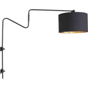Trendy wandlamp Anne Linstr Øm | 1 lichts | zwart / goud | metaal / stof | 90 cm | Ø 30 cm | woonkamer lamp | modern / sfeervol design