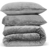 DoubleDry - Dekbedovertrek Rib Flanel - Grijs - Tweepersoons 200x220 cm + 2 Kussenslopen