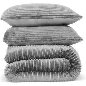 DoubleDry - Dekbedovertrek Rib Flanel - Grijs - Tweepersoons 200x220 cm + 2 Kussenslopen